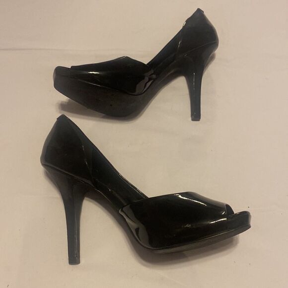 Jessica Simpson Black Platform Peep Toe Heels Size 8.5 VGUC - Picture 2 of 7